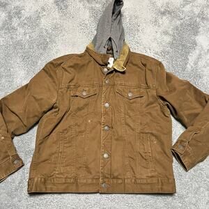 American Eagle Coat Men XL Flannel Lined Cord Collar Hooded Trucker Jacket Chore